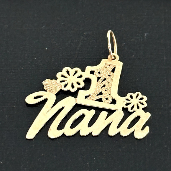 14K Yellow Gold Number One #1 Nana Grandma Floral Scroll Charm Pendant - Picture 1 of 7
